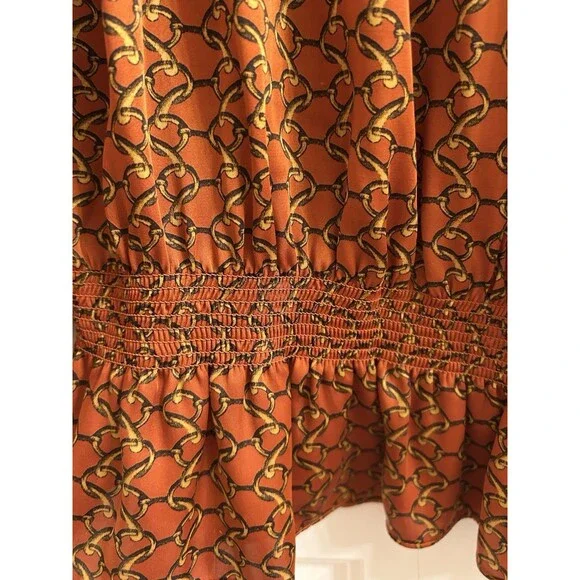 Michael Kors Women’s Blouse Top Rust Gold Chain Link 1X Boho 2.0 Peasant - Picture 4 of 5